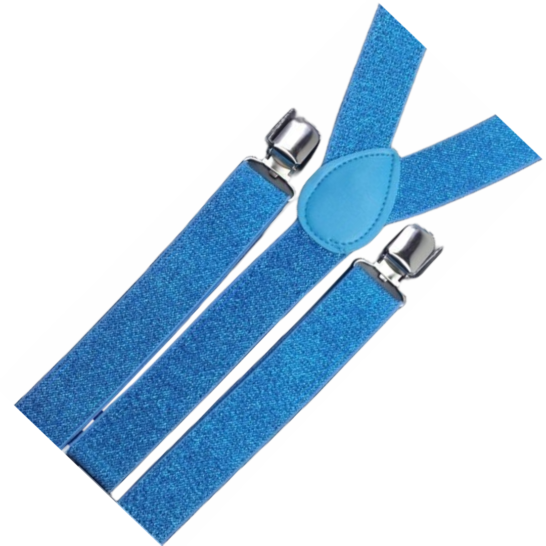 3x Mens Suspenders Braces Adjustable Strong Clip On Elastic Formal Wedding Slim - Sky Blue (Glitter)