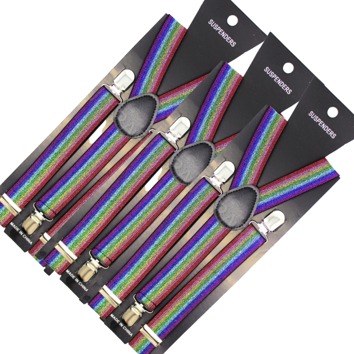 3x Mens Suspenders Braces Adjustable Strong Clip On Elastic Formal Wedding Slim - Rainbow (Glitter)