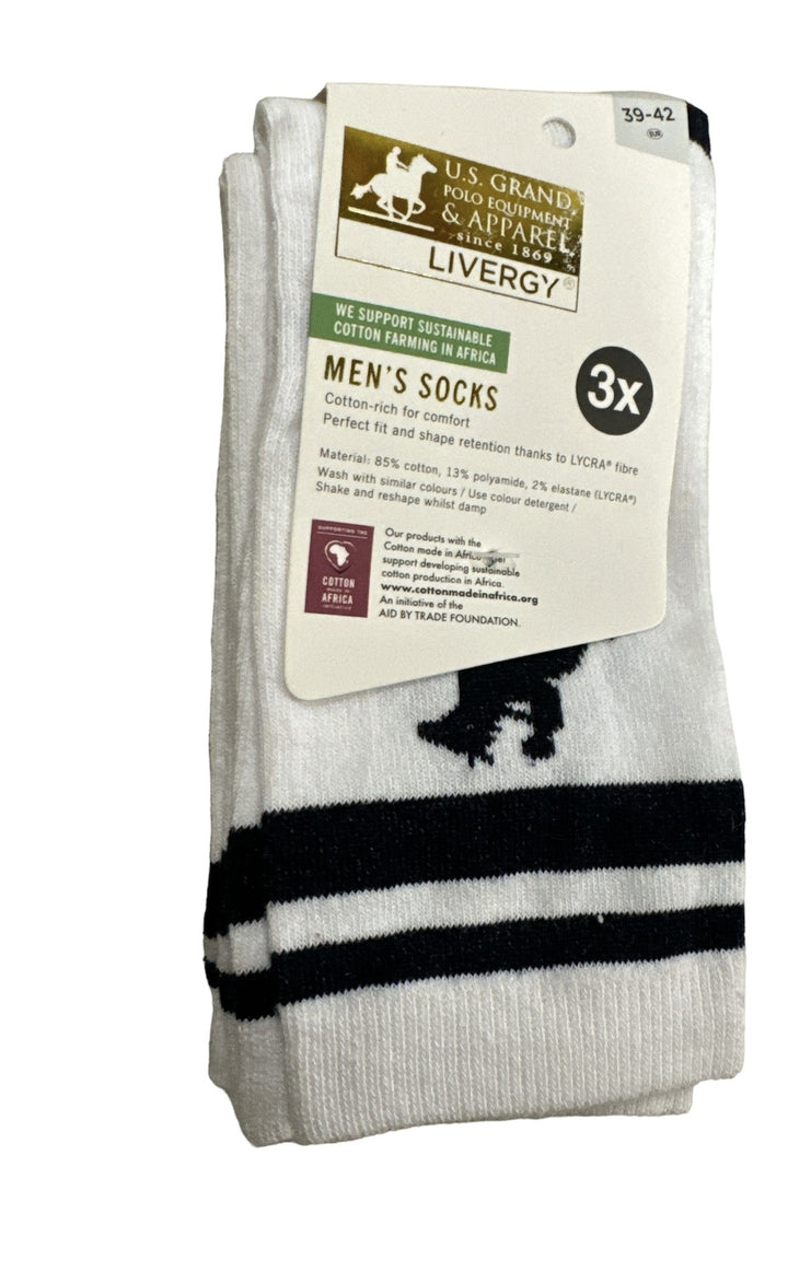 U.S. Polo Assn. Livergy Mens Crew Socks - White/Navy - 1 Pack of 3 Pairs - EU 43-46