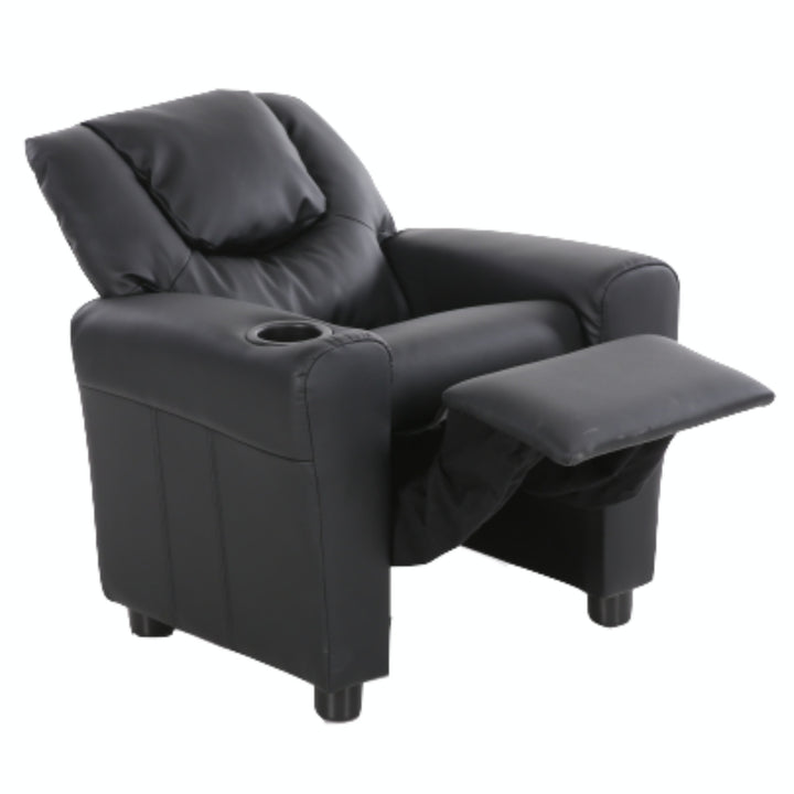 Set of 2 Oliver Kids Recliner Chair Sofa Children Lounge Couch PU Armchair Black