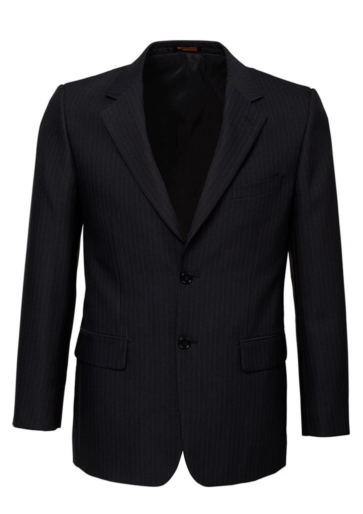 Mens Single Breasted 2 Button Suit Jacket Work Business - Pin Striped - Black - 122