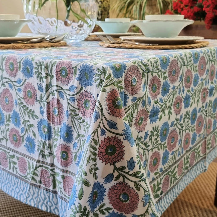 Kolka Kumudani Hand Block-Printed Tablecloth - Pink