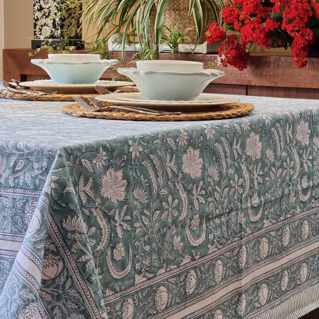 Kolka Poppy Hand Block-Printed and Screen-Printed Textiles Tablecloth - Blue