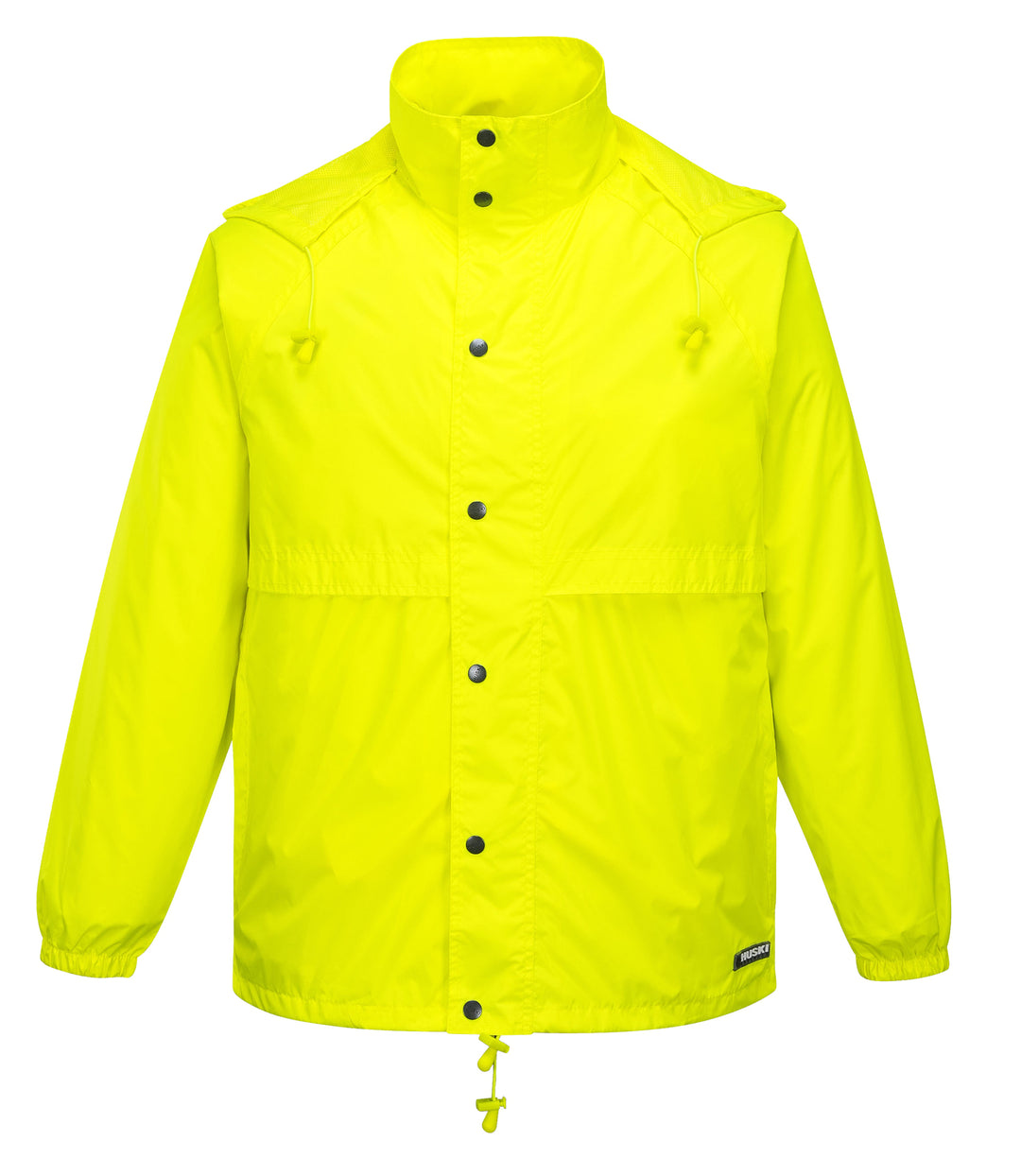 HUSKI STRATUS RAIN JACKET Waterproof Workwear Concealed Hood Windproof Packable - Yellow Fluro - 4XL