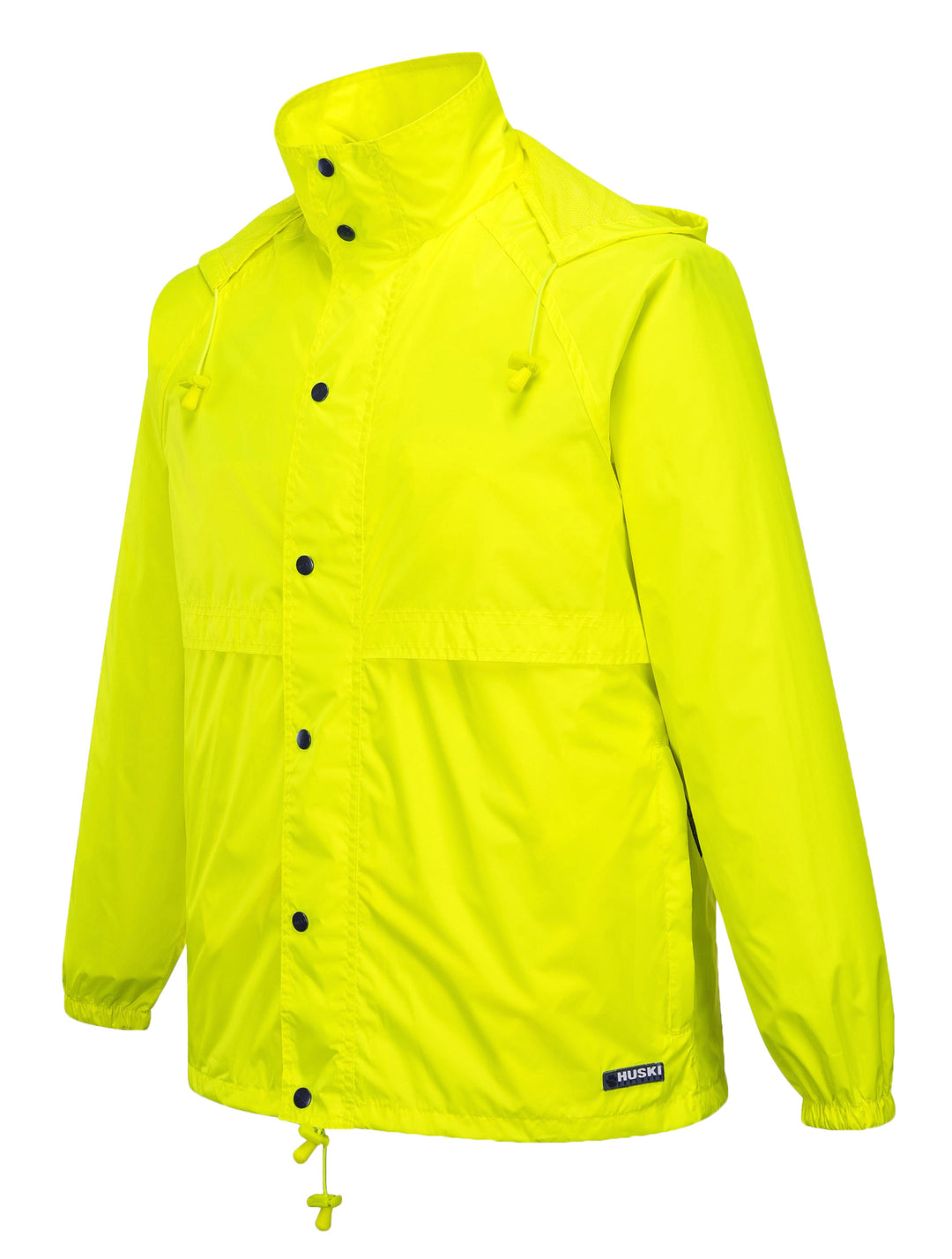 HUSKI STRATUS RAIN JACKET Waterproof Workwear Concealed Hood Windproof Packable - Yellow Fluro - 4XL