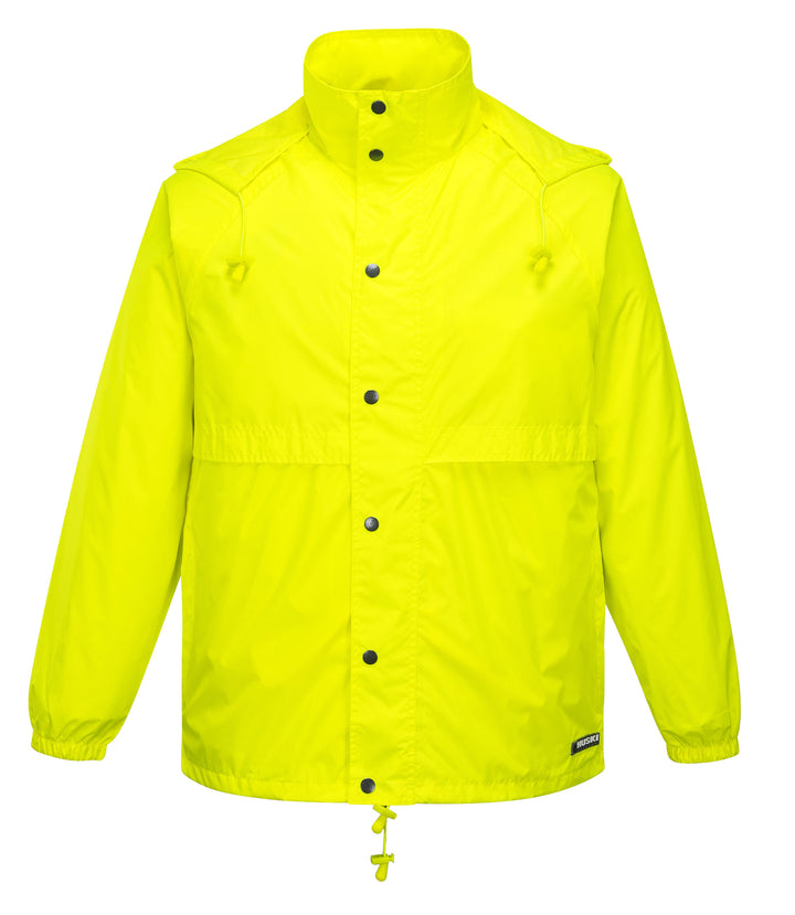 HUSKI STRATUS RAIN JACKET Waterproof Workwear Concealed Hood Windproof Packable - Yellow Fluro - 5XL