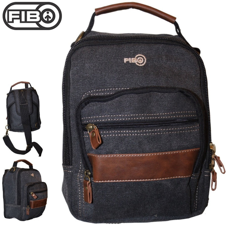 FIB Canvas Sling Bag Shoulder Strap Messenger Travel Pack w Tablet Pocket - Black