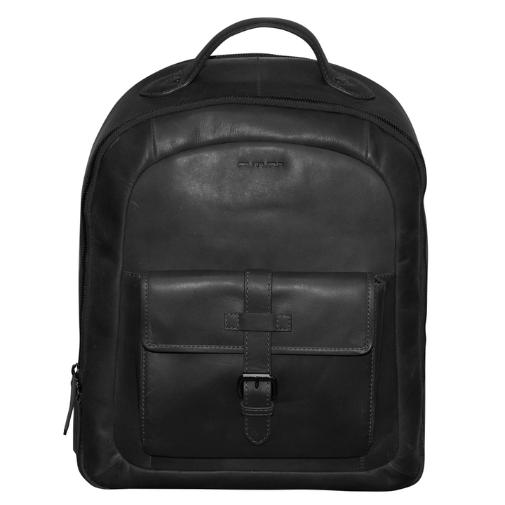 Futura Mens Leather Laptop Backpack School Shoulder Bag Front Pocket - Black