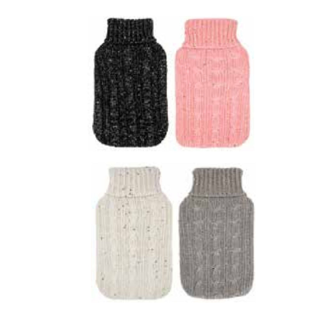 2L HOT WATER BOTTLE with Knit Sparkles Cover Winter Warm Natural Rubber Bag