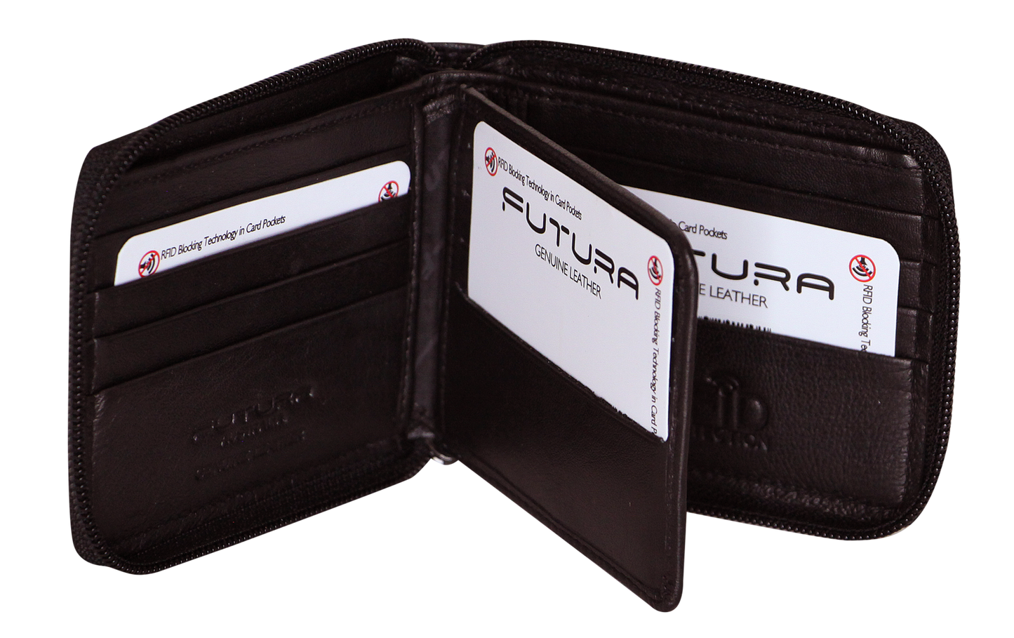 Futura Mens Zip Around Leather Wallet RFID Gift - Black