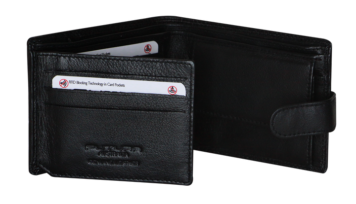 Futura Mens RFID Leather Coin Fold Over Wallet - Black