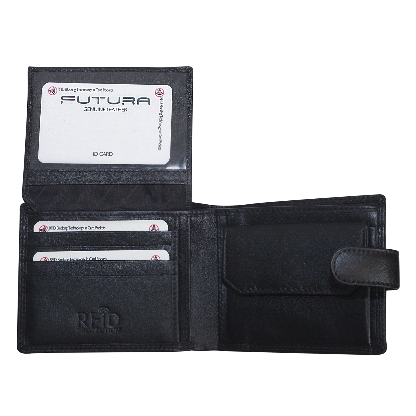 Futura Mens RFID Leather Coin Fold Over Wallet - Black