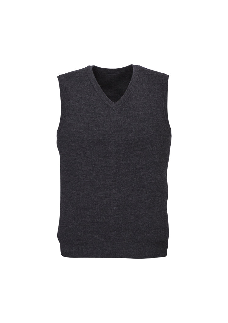 Mens Wool Blend V Neck Vest Sleeveless Double Knit  - Charcoal - 2X-Large