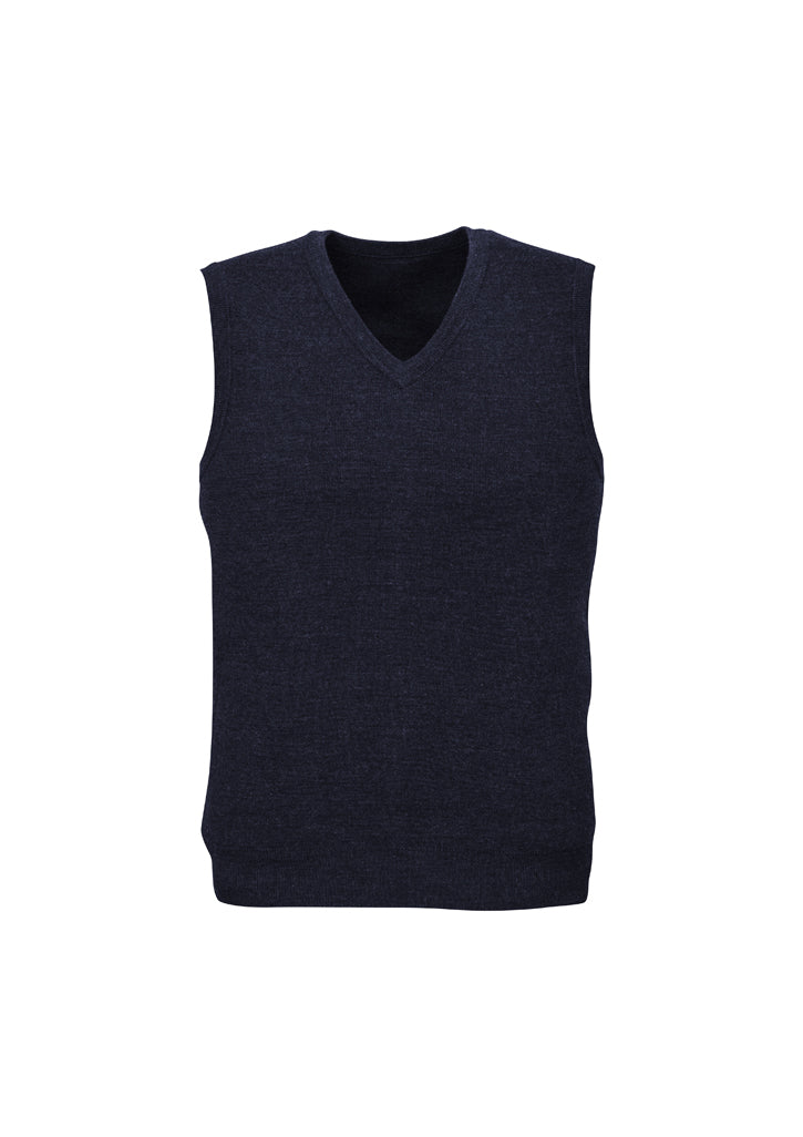 Mens Wool Blend V Neck Vest Sleeveless Double Knit  - Navy - 2X-Large