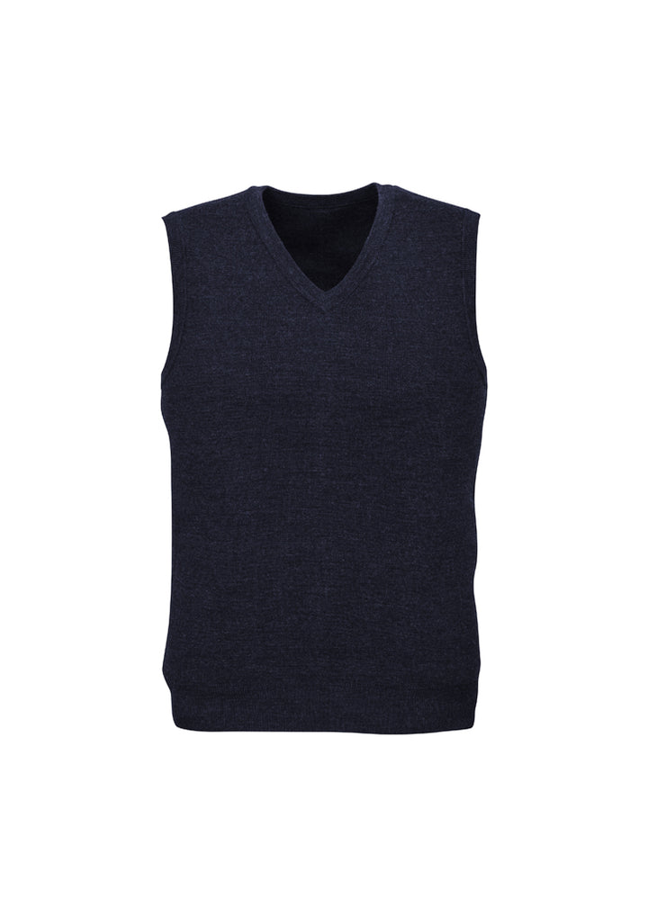 Mens Wool Blend V Neck Vest Sleeveless Double Knit  - Navy - 3X-Large