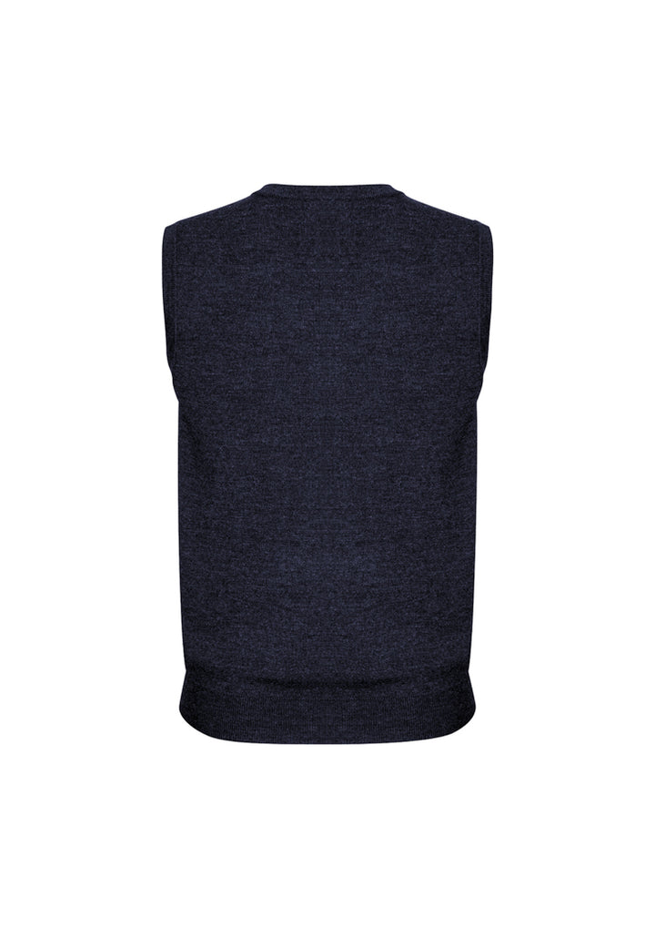 Mens Wool Blend V Neck Vest Sleeveless Double Knit  - Navy - 5X-Large