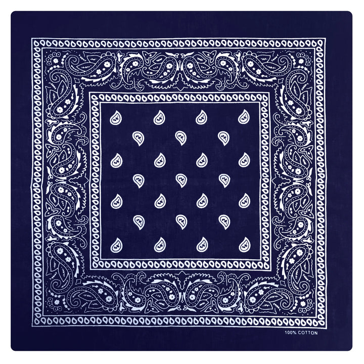 BANDANA Paisley 100% COTTON Head Wrap Durag Bandanna Summer Biker Scarf Mask - Navy Blue