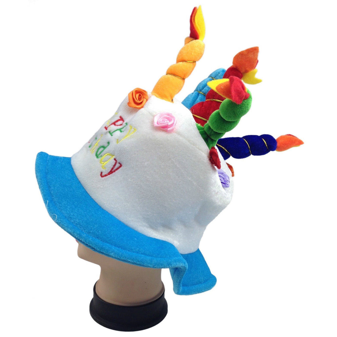 Happy BIRTHDAY CAKE HAT Party Costume Bday Fancy Dress with Candles Gift  - Blue