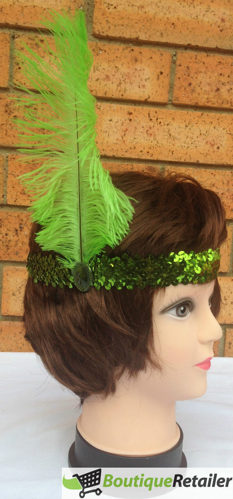 3x 1920s FLAPPER HEADBAND Headpiece Feather Sequin Charleston Costume Gatsby - Green