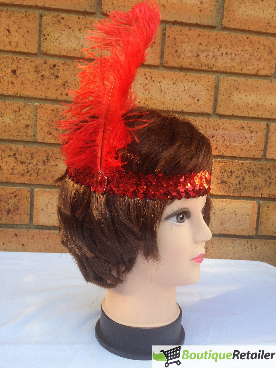 3x 1920s FLAPPER HEADBAND Headpiece Feather Sequin Charleston Costume Gatsby - Red