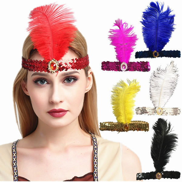 6x 1920s FLAPPER HEADBAND Headpiece Feather Sequin Charleston Costume Party BULK - Assorted Colours Pack