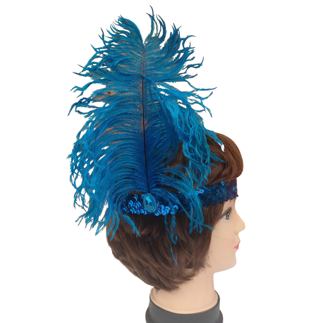 6x 1920s FLAPPER HEADBAND Headpiece Feather Sequin Charleston Costume Party BULK - Blue