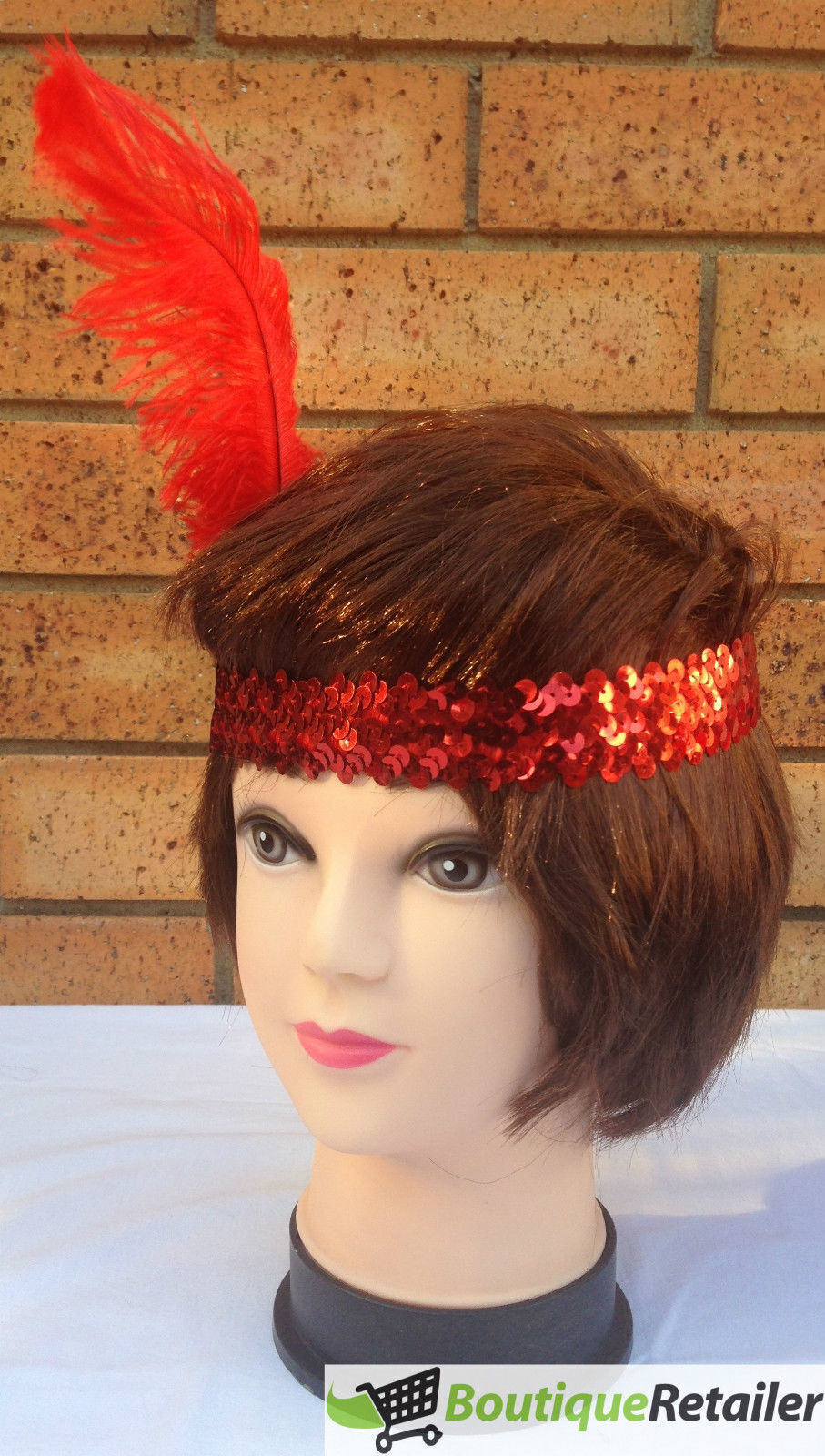 6x 1920s FLAPPER HEADBAND Headpiece Feather Sequin Charleston Costume Party BULK - Red