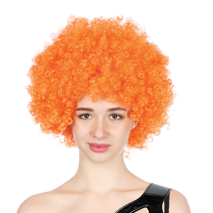 Mens DELUXE AFRO WIG Curly Hair Costume Party Fancy Disco 70s 80s Dress Up - Orange