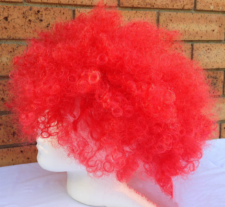 Mens DELUXE AFRO WIG Curly Hair Costume Party Fancy Disco 70s 80s Dress Up - Red