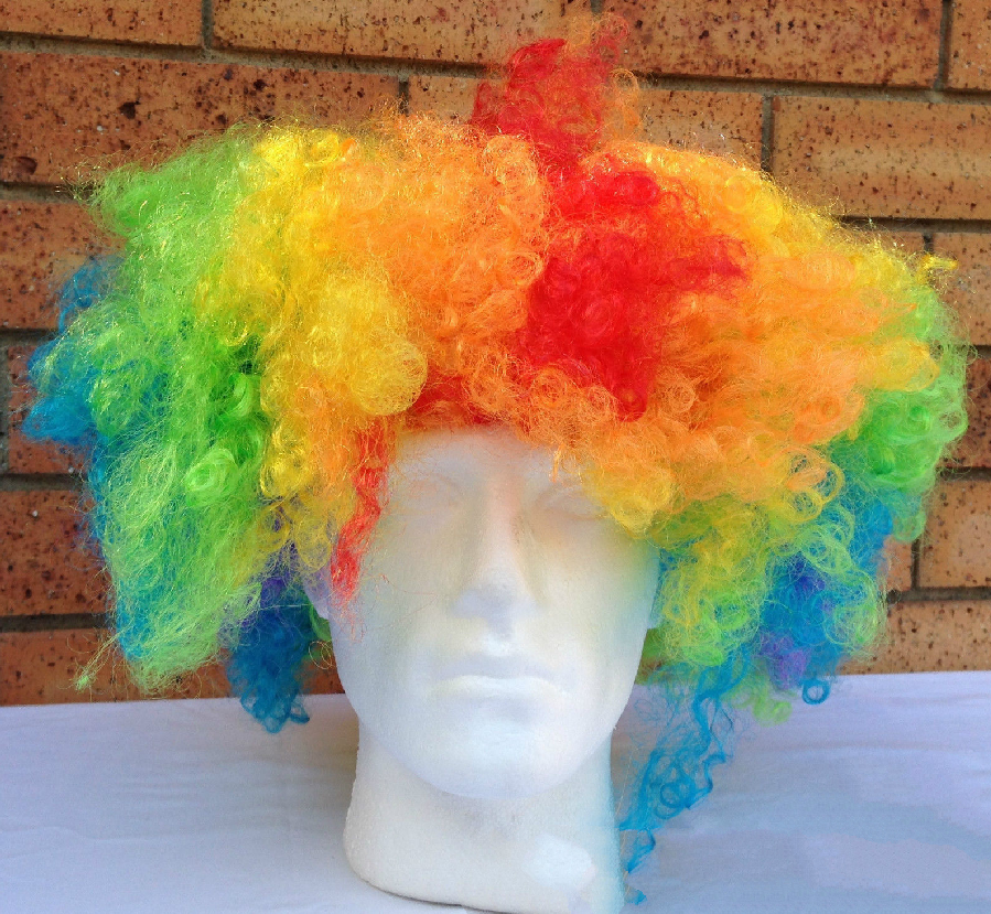 Mens DELUXE AFRO WIG Curly Hair Costume Party LGBTQ Disco 70s 80s Pride - Rainbow