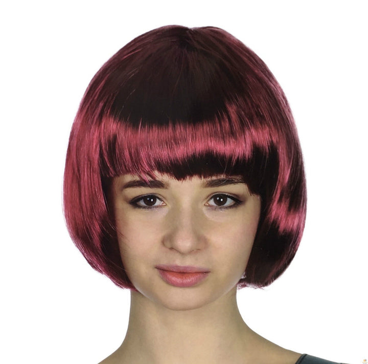 Bob Wig Costume Short Straight Fringe Cosplay Party Full Hair Womens Fancy Dress - Burgundy