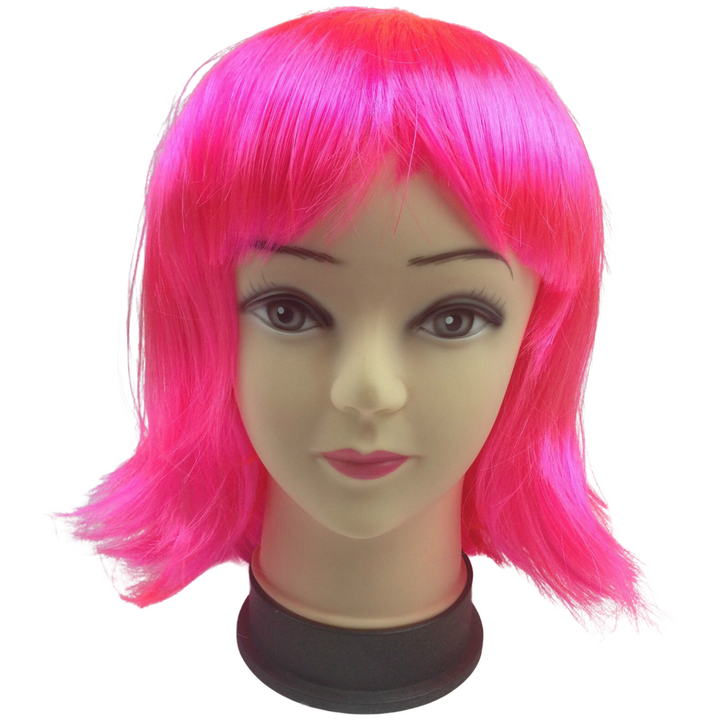 Bob Wig Costume Short Straight Fringe Cosplay Party Full Hair Womens Fancy Dress - Hot Pink