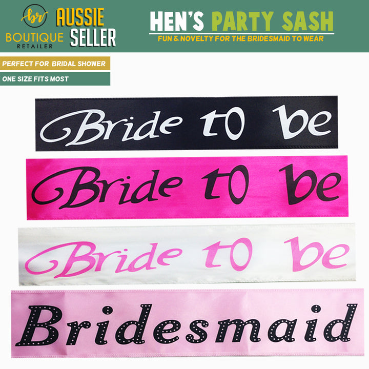 HEN'S NIGHT SASH Party Girls Wedding Bridesmaid Bridal Bride To Be Satin Sashes - Bridesmaid (Black)