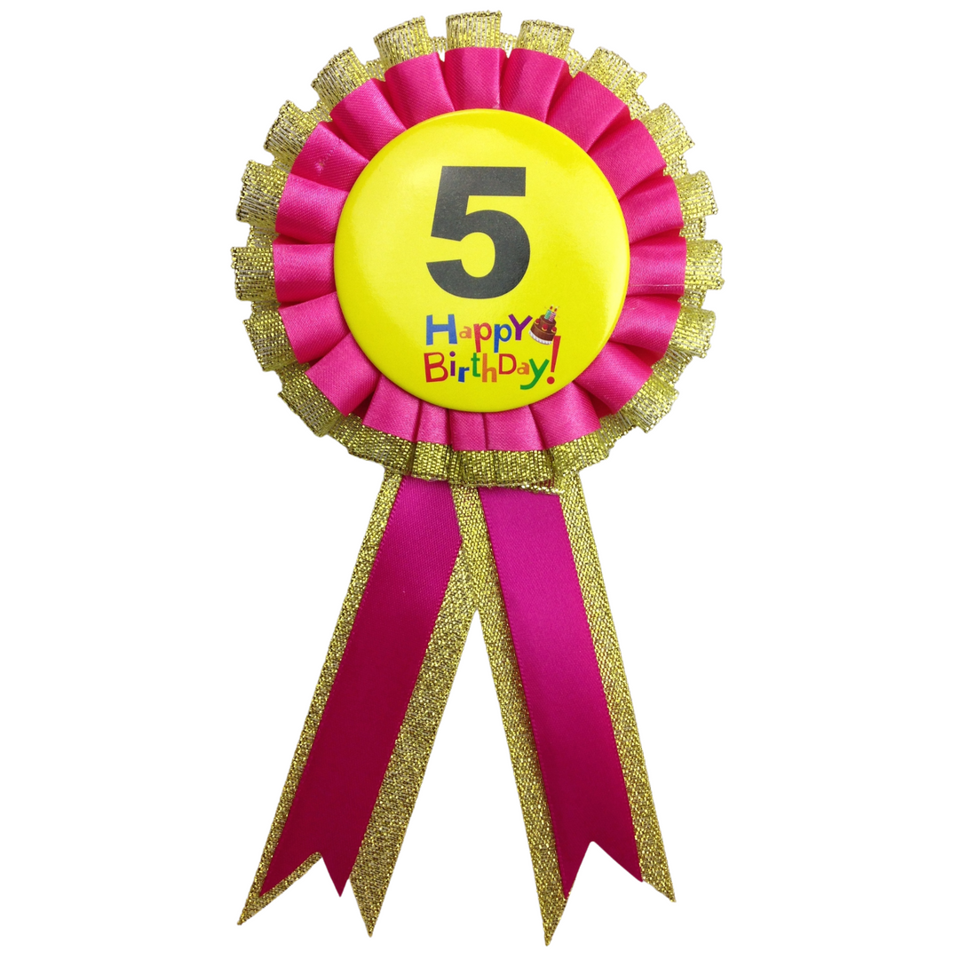 BIRTHDAY BADGE Party Favour Award Rosette Fancy Dress Girls Boys Childrens Kids -