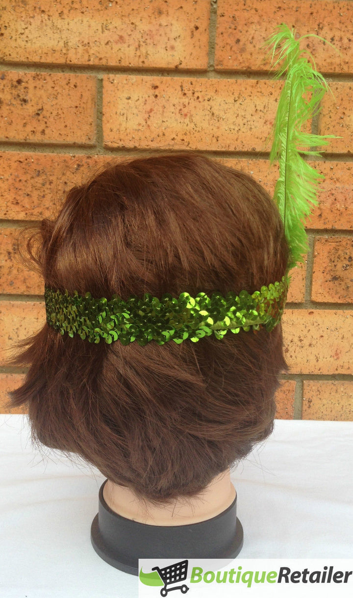 1920s FLAPPER HEADBAND Headpiece Feather Sequin Charleston Costume Gatsby Dance - Green