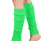 Pair of Womens Leg Warmers Disco Winter Knit Dance Party Crochet Legging Socks Costume - Fluro Green