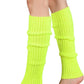 Pair of Womens Leg Warmers Disco Winter Knit Dance Party Crochet Legging Socks Costume - Fluro Yellow