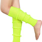 Pair of Womens Leg Warmers Disco Winter Knit Dance Party Crochet Legging Socks Costume - Fluro Yellow