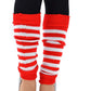 Pair of Womens Leg Warmers Disco Winter Knit Dance Party Crochet Legging Socks Costume - Red/White Stripe