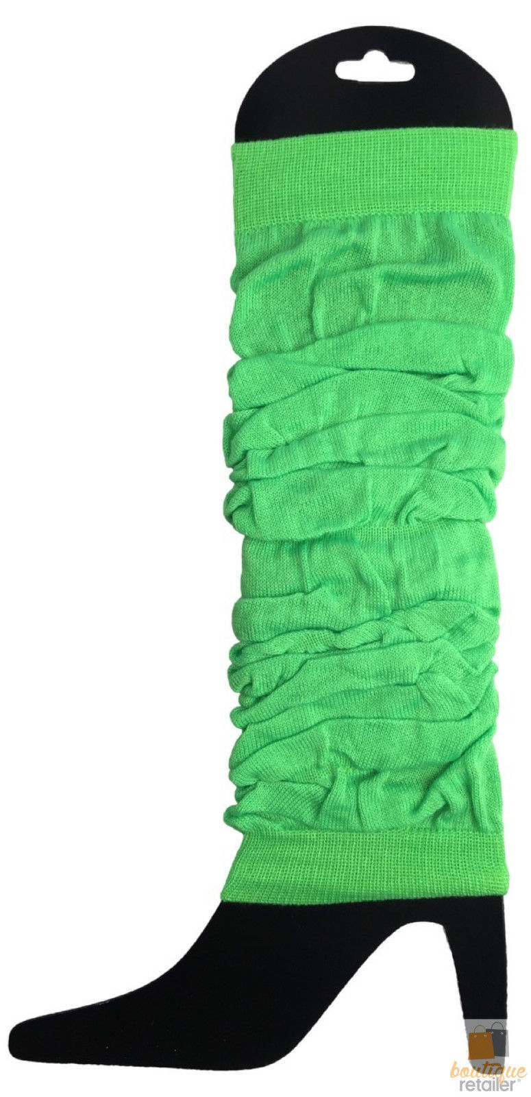 LEG WARMERS Knitted Womens Neon Party Knit Ankle Fluro Dance Costume 80s Pair - Fluro Green