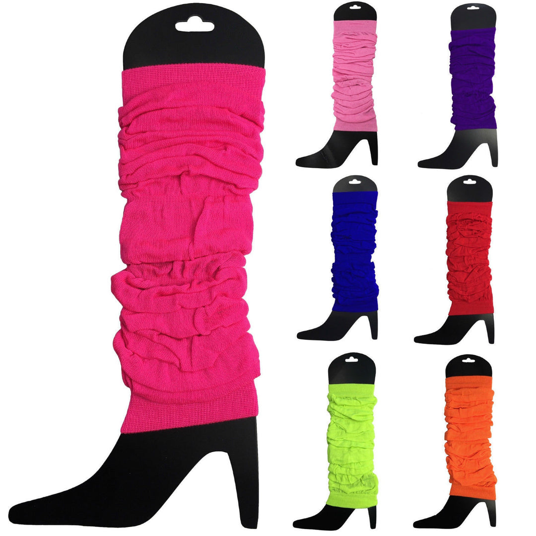 LEG WARMERS Knitted Womens Neon Party Knit Ankle Fluro Dance Costume 80s Pair - Purple