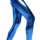 Metallic Leggings Stretchy Pants Neon Fluro Shiny Glossy Dress Up Dance Party - Blue