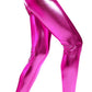 Metallic Leggings Stretchy Pants Neon Fluro Shiny Glossy Dress Up Dance Party - Hot Pink