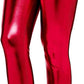 Metallic Leggings Stretchy Pants Neon Fluro Shiny Glossy Dress Up Dance Party - Red