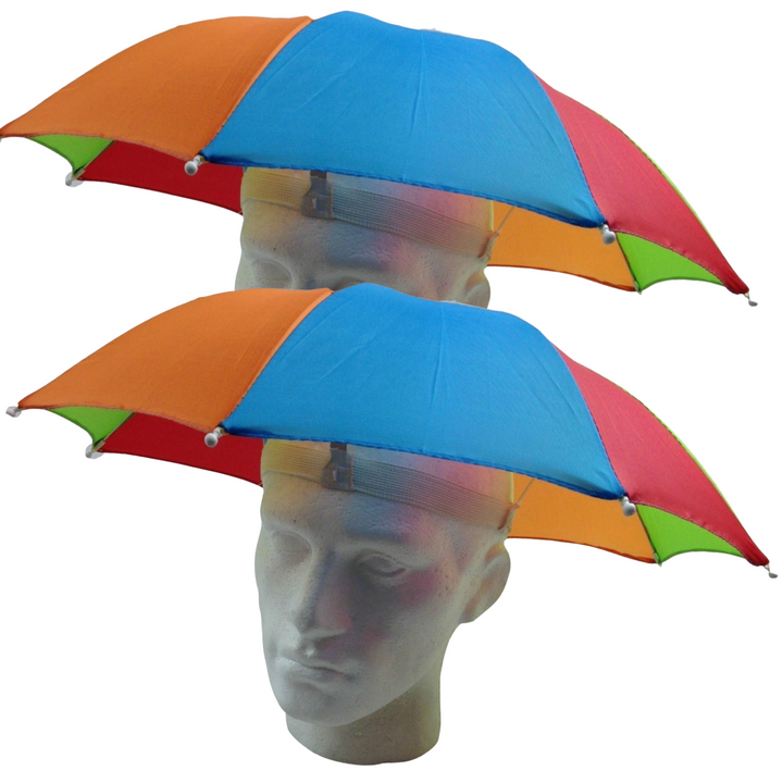 2x RAINBOW UMBRELLA HAT Rain Beach Sun Rain Cap Costume Camping Fishing Hunting