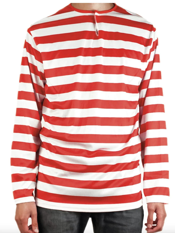 ADULTS Wheres Wally Book Week Red and White Striped Top Shirt Costume Party Dress Up  - Large