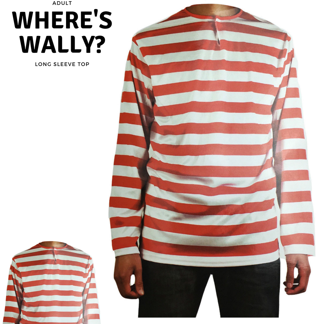 ADULTS Wheres Wally Book Week Red and White Striped Top Shirt Costume Party Dress Up  - Small