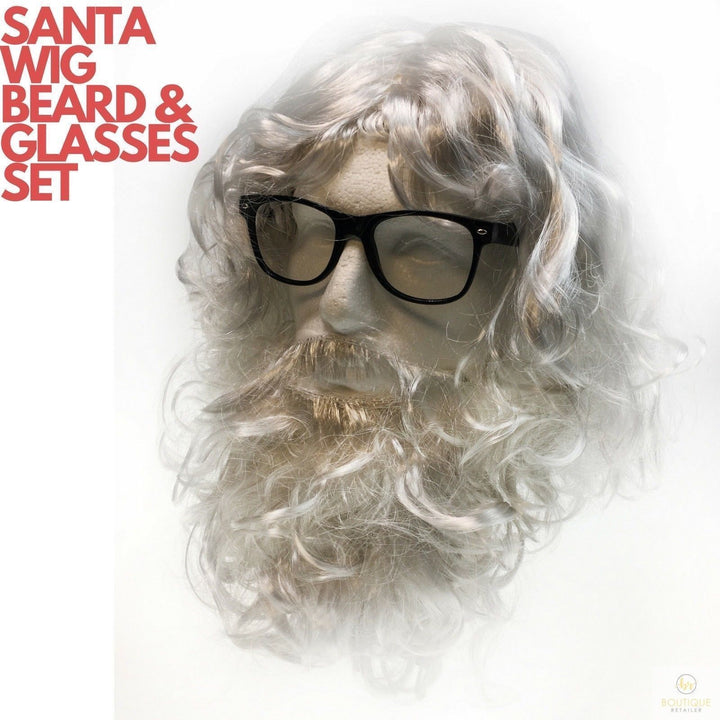 3 in 1 SANTA WIG White Beard Glasses SET Christmas Claus Xmas Costume Party