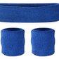 WRISTBAND & HEADBAND SET Tennis Terry Towelling Cotton Sweat Band Team Gym  - Blue