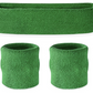 WRISTBAND & HEADBAND SET Tennis Terry Towelling Cotton Sweat Band Team Gym  - Green